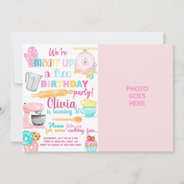 Girl baking / cooking photo birthday invitation. i invitation (Front)