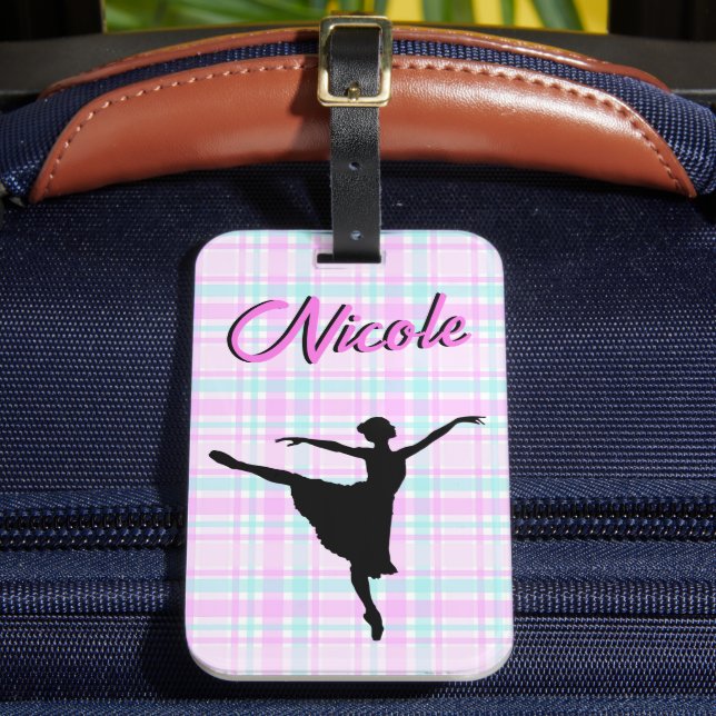 Girl Ballerina Ballroom Dance Plaid Pastel Luggage Tag (Front Insitu 2)