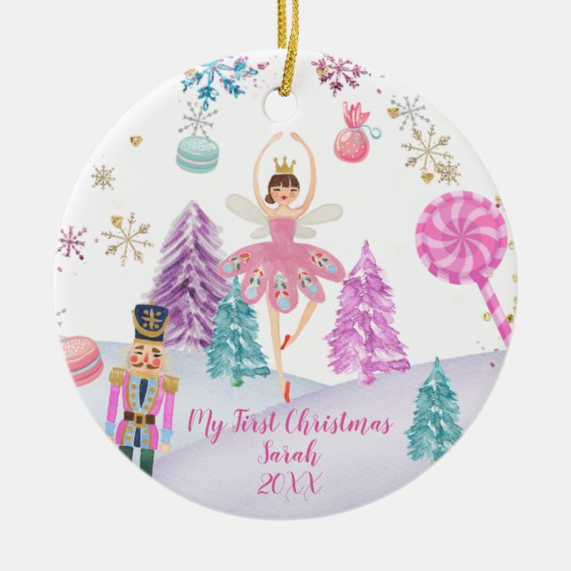 Girl Ballerina Nutcracker 1st Christmas Ceramic Tree Decoration (Front)