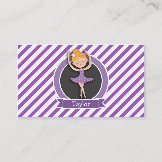 Girl Ballet Dancer; Ballerina; Purple & White Business Card (Back)