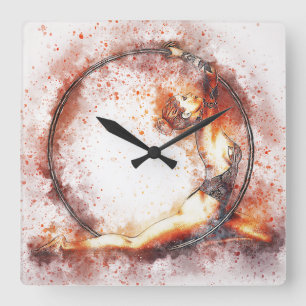 Girl Ballet Ring Hoop Gym Gymnast Square Wall Clock