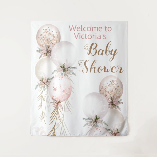 Girl Balloon Baby Shower Backdrop Tapestry (Front)