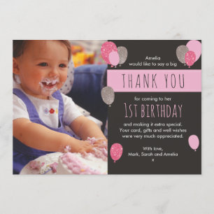Girl balloon birthday thank you card