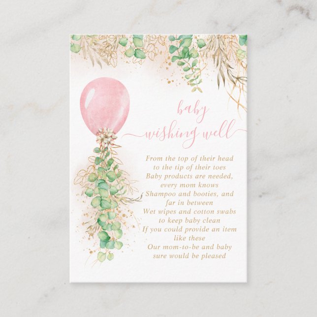 Girl Balloon Greenery Wishing Well Baby Shower Enc Enclosure Card (Front)