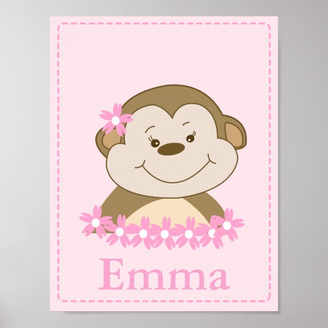 GIRL Bambino Monkey Nursery Room Baby Art Print (Front)