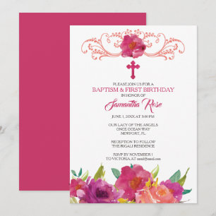 Girl BAPTISM and First Birthday Invitation