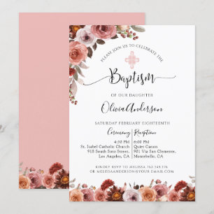 Girl Baptism Blush Pink Floral Invitation