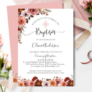 Girl Baptism Blush Pink Floral Invitation