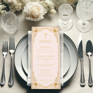 Girl Baptism Blush Pink Vintage Elegant Faux Gold Menu