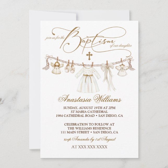 Girl Baptism Christening Boho Invitation (Front)
