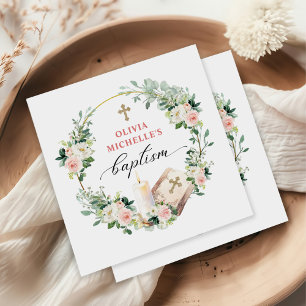 Girl Baptism Christening Floral Napkin