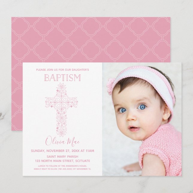 Girl Baptism, Christening Invitation with Photo (Front/Back)