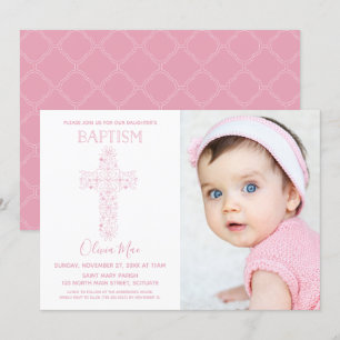 Girl Baptism, Christening Invitation with Photo