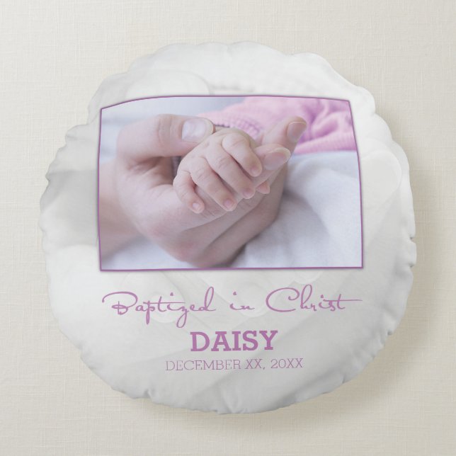 Girl Baptism Congratulations for Baby Personalised Round Cushion (Front)