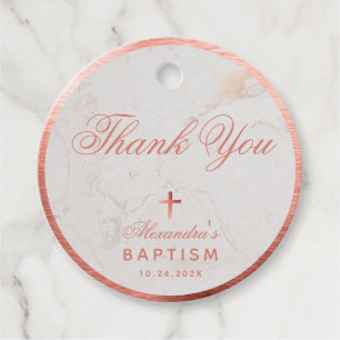 Girl Baptism Elegant Rose Gold Marble Thank You Fa Favour Tags