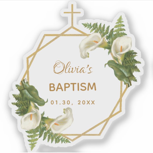 Girl Baptism Floral Gold Calla Lilies Geometric (Front)