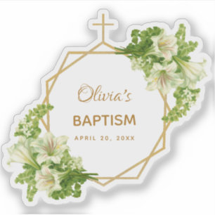 Girl Baptism Floral Gold White Lilies Geometric