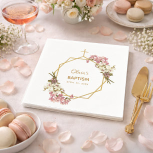Girl Baptism Floral Orchids Gold Geometric Modern Napkin