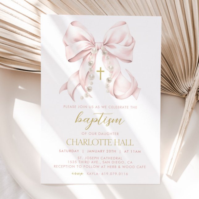 Girl Baptism Invitation, Pink Bow First Communion Invitation (Creator Uploaded)