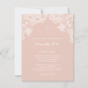 Girl Baptism Invitation Pink Lace