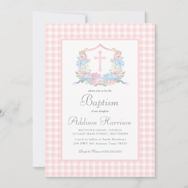 Girl Baptism Invitation, Preppy Southern Baptism  Invitation (Front)