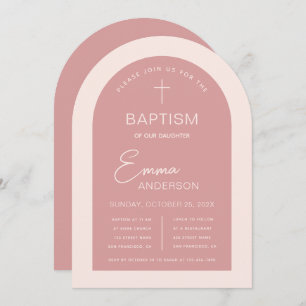 Girl Baptism Pink Arch Modern Script Dusty Rose Invitation