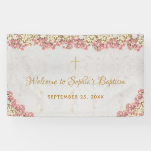Girl Baptism Pink Floral Orchids Gold Welcome Banner