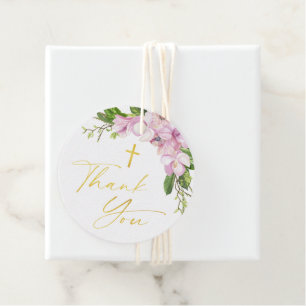 Girl Baptism Pink Flowers and Gross Thank You Favour Tags