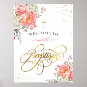 Girl Baptism Welcome Floral Poster
