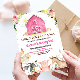 Girl Barn Party Farm Animals Barnyard Birthday Invitation