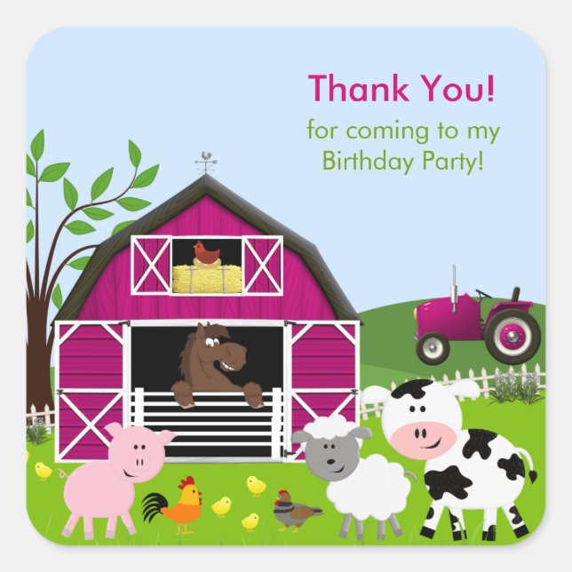 Girl Barnyard Farm Animals Birthday Sticker (Front)