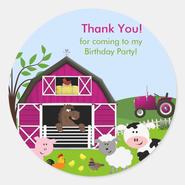 Girl Barnyard Farm Animals Birthday Sticker (Front)