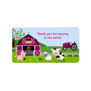 Girl Barnyard Farm Animals Favour Tag Address