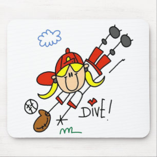 Girl Baseball Player Stick Figure Mouse Mat