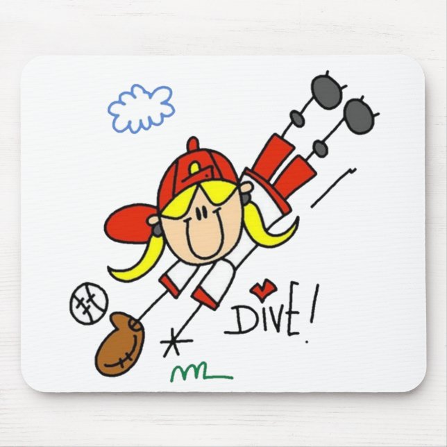 Girl Baseball Player Stick Figure Mouse Mat (Front)