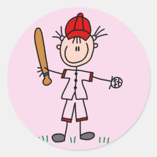Girl Baseball Player Tshirts and Gifts Classic Round Sticker