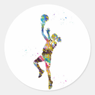 Girl basketball player classic round sticker