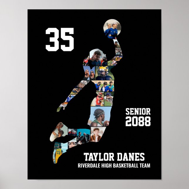 Girl Basketball Player Sports Senior Photo Collage Poster (Front)