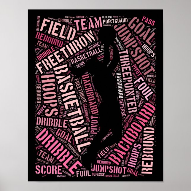 Girl Basketball Player Word Art Poster (Front)