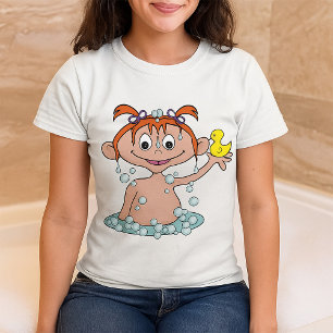 Girl Bath Time Fun with Rubber Duck and Bubbles  T-Shirt