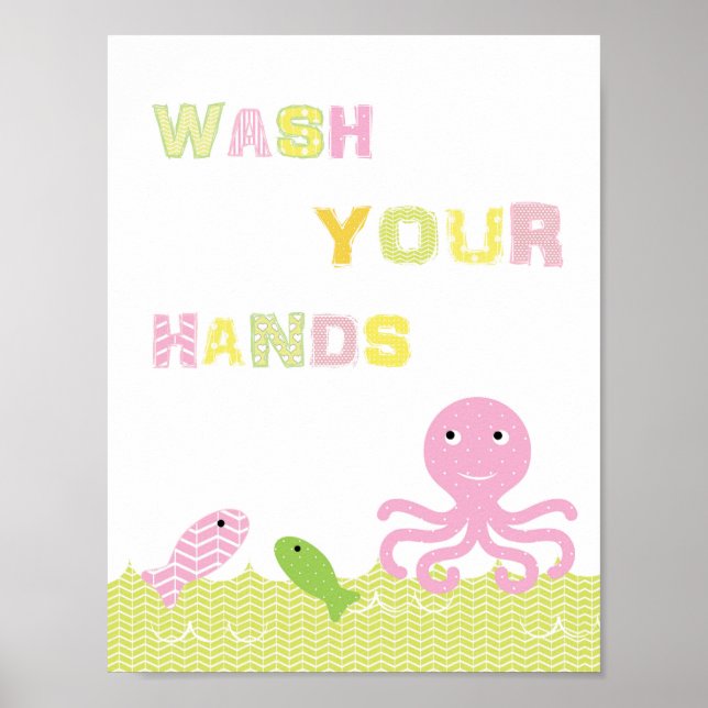 Girl bathroom art poster wash your hands (Front)