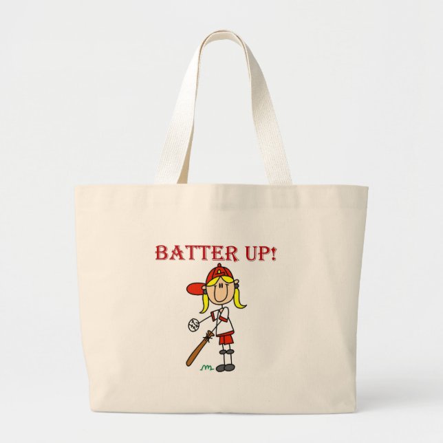 Girl Batter Up Baseball Tshirts and Gifts Large Tote Bag (Front)