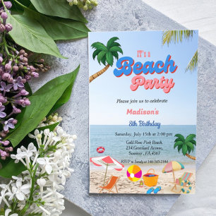 Girl beach party birthday, summer beach birthday  invitation