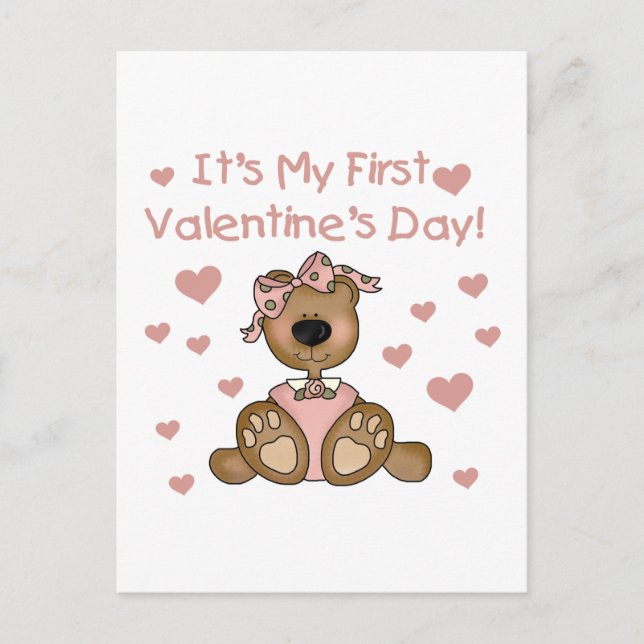 Girl Bear 1st Valentine's Day Holiday Postcard (Front)