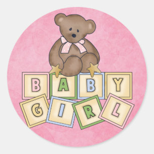 Girl Bear  Baby Blocks Classic Round Sticker