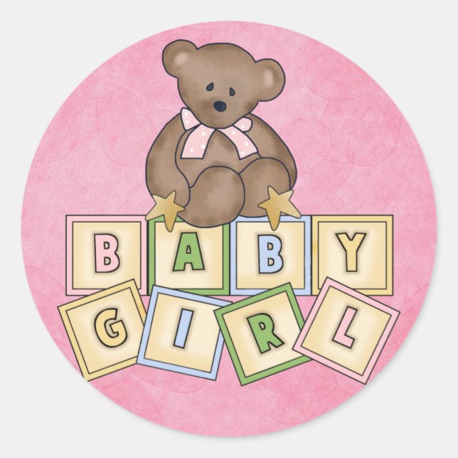 Girl Bear  Baby Blocks Classic Round Sticker (Front)