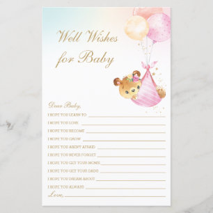 Girl Bear Balloons Well Wishes for Baby Shower