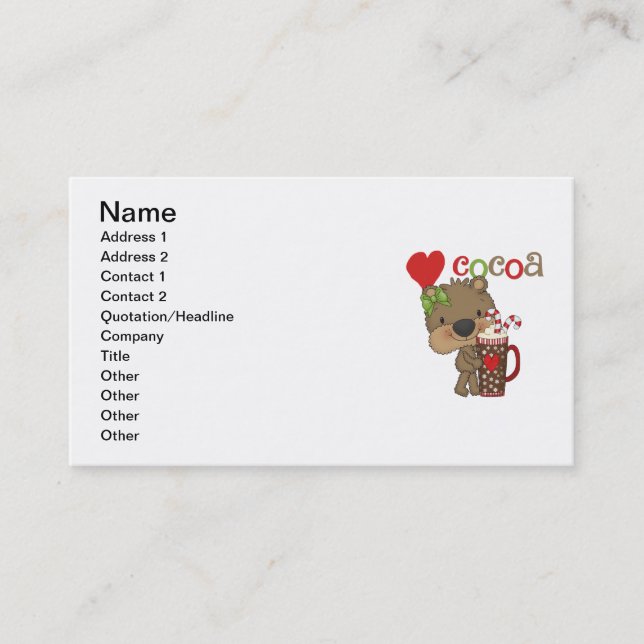 Girl Bear Cocoa Love Business Card (Front)