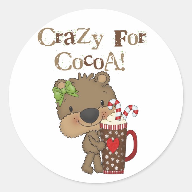 Girl Bear Crazy For Cocoa Classic Round Sticker (Front)