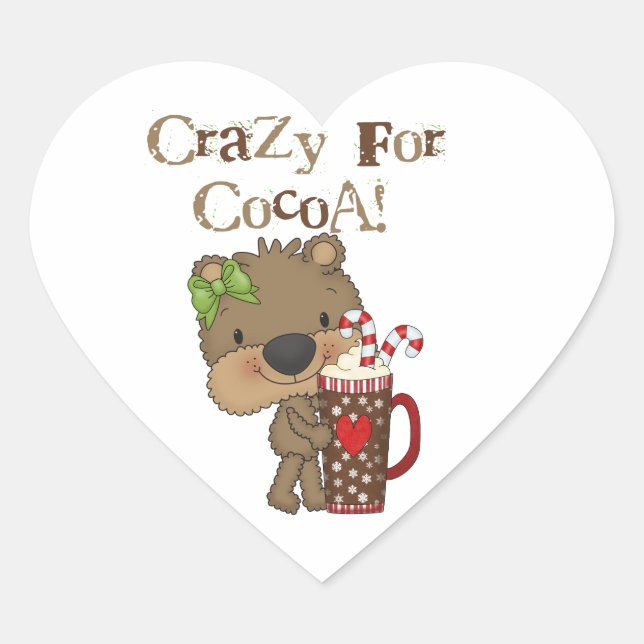 Girl Bear Crazy For Cocoa Heart Sticker (Front)